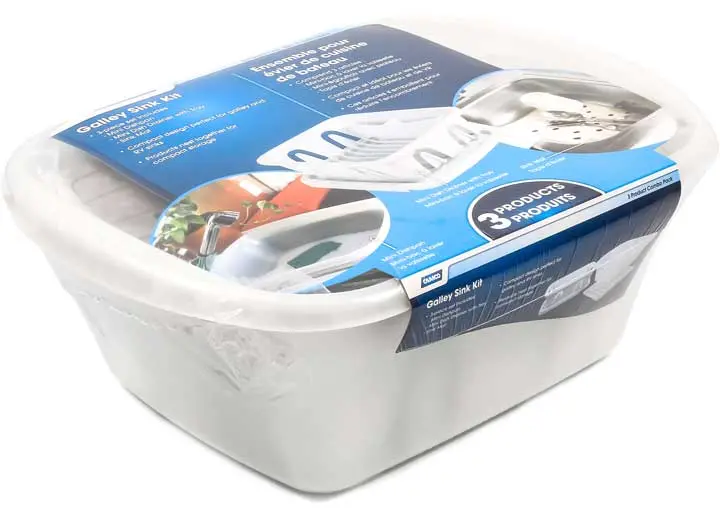 Camco White Sink Kit With Dish Drainer, Dish Pan And Sink Mat - 43517 1