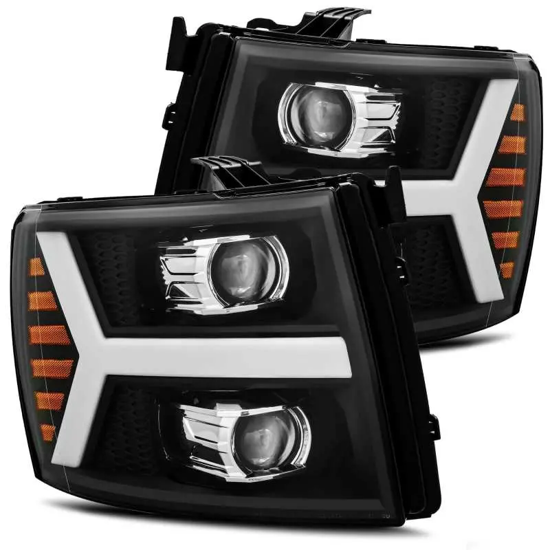 Alpharex 07-13 Chevy 1500Hd Pro-Series Proj Headlight Plank Style Matte Blk W/Activ Light/Seq Signal 1