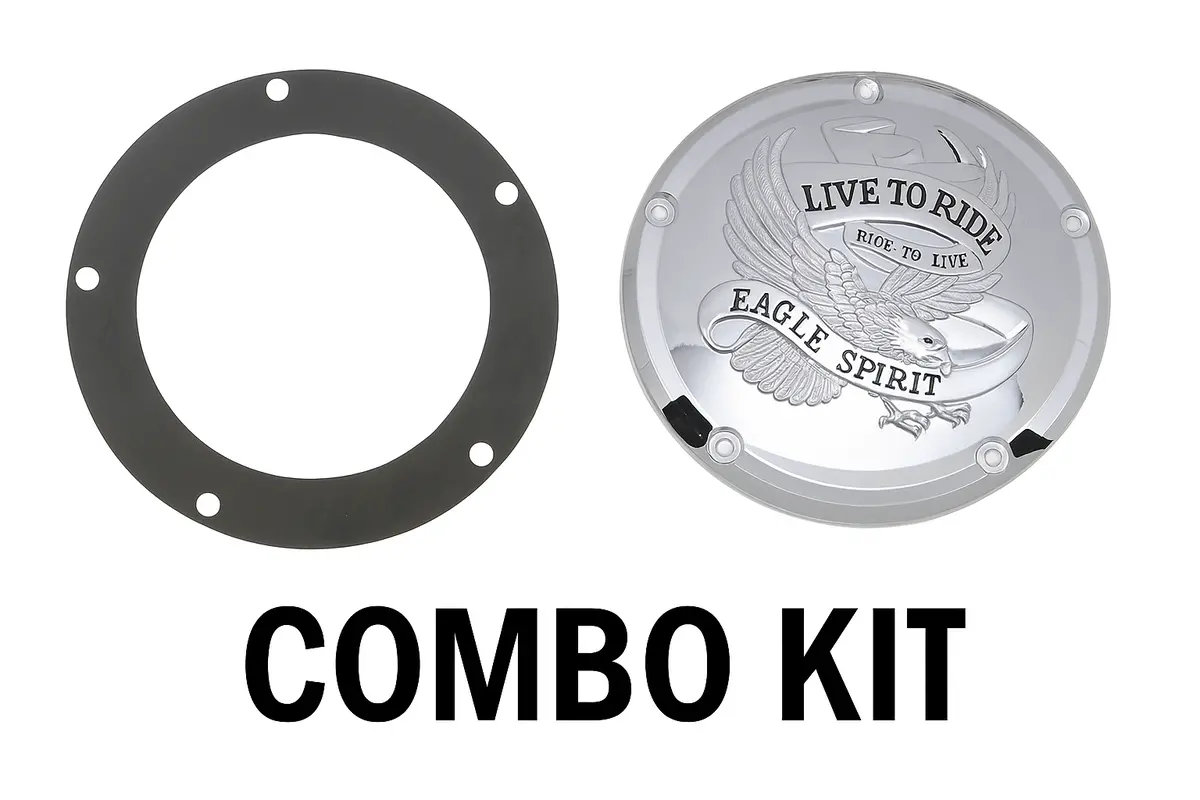 Drag Specialties Live To Ride Eagle Spirit Derby Cover – Chrome – Includes Cometic Gasket – Fits 2015–2025 Harley Touring & Trike Models 1