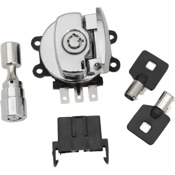 Drag Specialties 2106‑0252 Ignition Switch – Chrome Side‑Hinge W/ Fork Lock – Fits Harley Softail & Dyna (Fat Boy, Heritage, Night Train, Deuce) 1