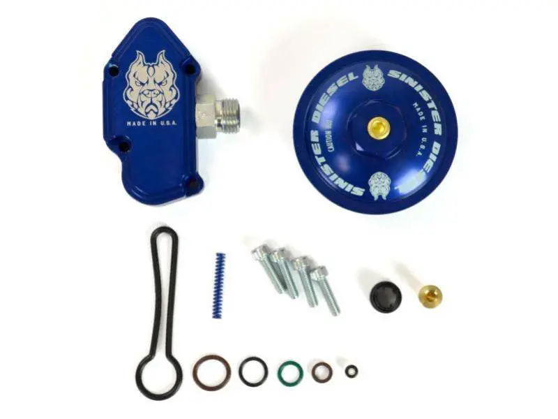Sinister Diesel | 2003-2007 Ford 6.0L Power Stroke Blue Spring Kit With Billet Spring Housing / Fuel Filter Cap 1