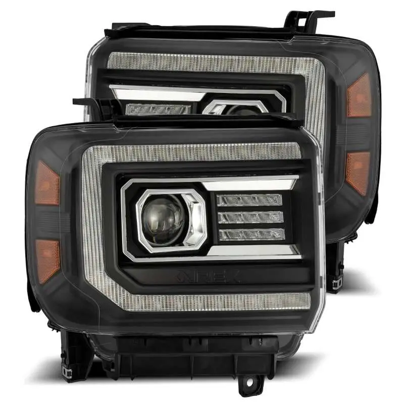 Alpharex 14-18 Gmc Sierra Luxx Led Proj Headlights Plank Style Black W/Activ Light/Seq Signal/Drl 1