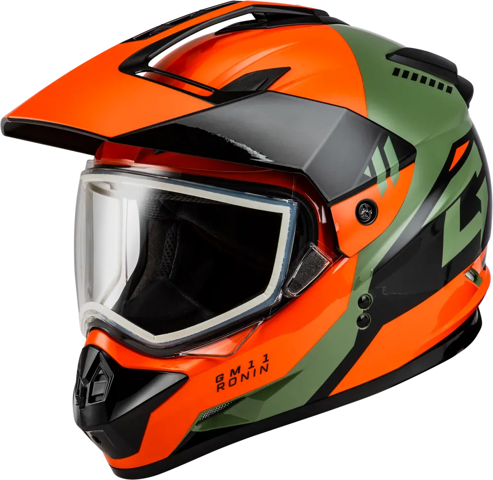 Gmax Gm‑11S Ronin Snow Helmet – Orange/Green/Black – Dual Sport Adv Atv (Xl Only) 1