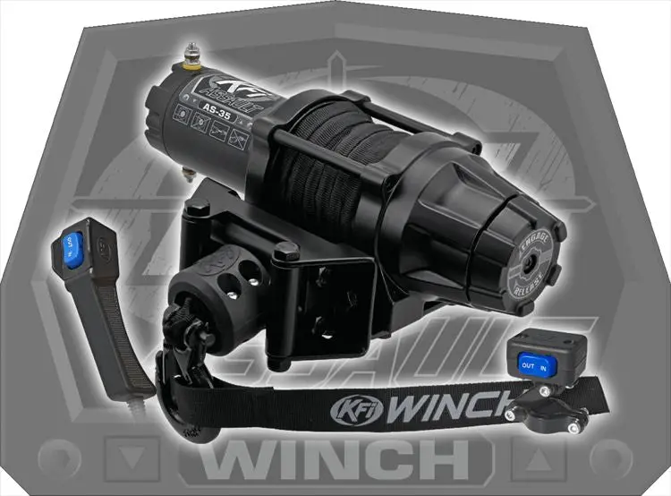 Kfi Assault Series 3500 Lb Synthetic Winch Kit For Polaris Atv – As‑35 – Includes Synthetic Cable, Mini‑Rocker, Remote, Contactor & Hook Stopper 1