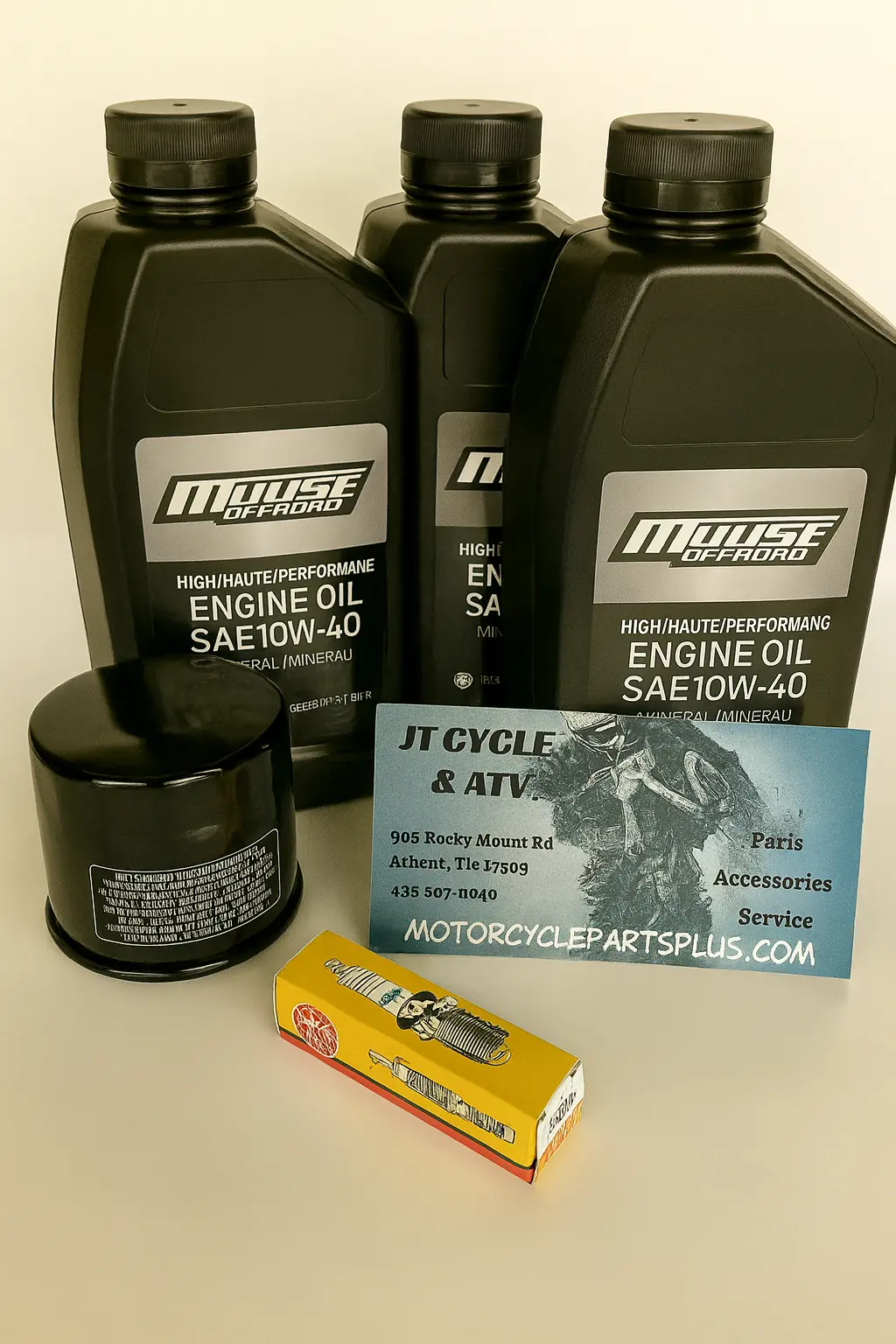 Kawasaki Prairie / Brute Force 600 650 700 750 Oil Change Tune Up Kit; Kvf600/650/700/750 (2002–2018) – Moose 10W‑40 Oil + Hiflo Filter + Ngk Cr7e 1