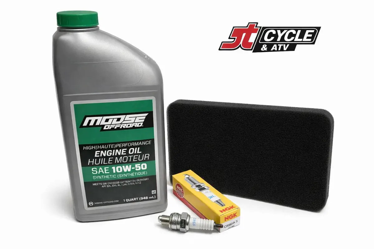 Polaris Outlaw / Sportsman 90–110 Oil Change Tune Up Kit – 2007–2021 – Moose 10W‑50 Full Synthetic + Ngk Cr6hsa + Air Filter 1