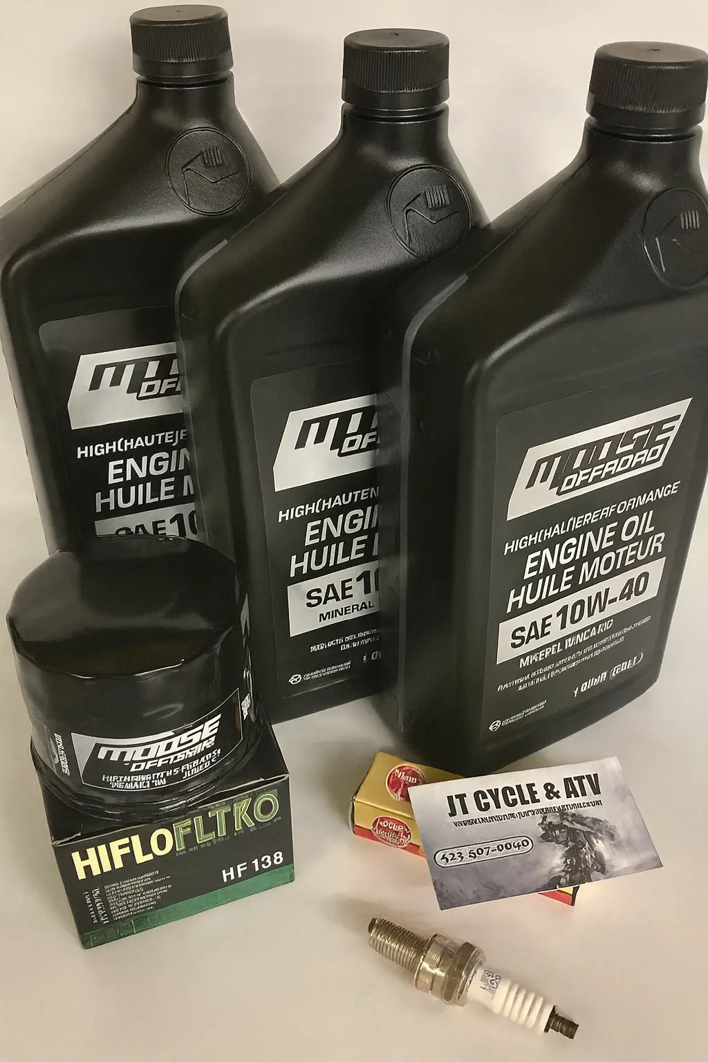Oil Change Kit For Suzuki Lt500 Lt‑A450 Vinson Quadrunner Kingquad – Moose 10W‑40 + Ngk Cr6e 1