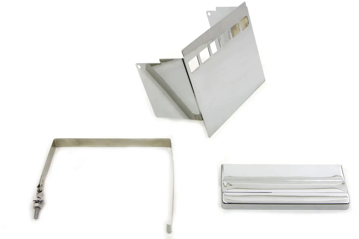 Chrome Square Battery Cover Kit Top, Side, & Stainless Steel Strap Fxs 1979-1984 Fxe 1973-1984 1