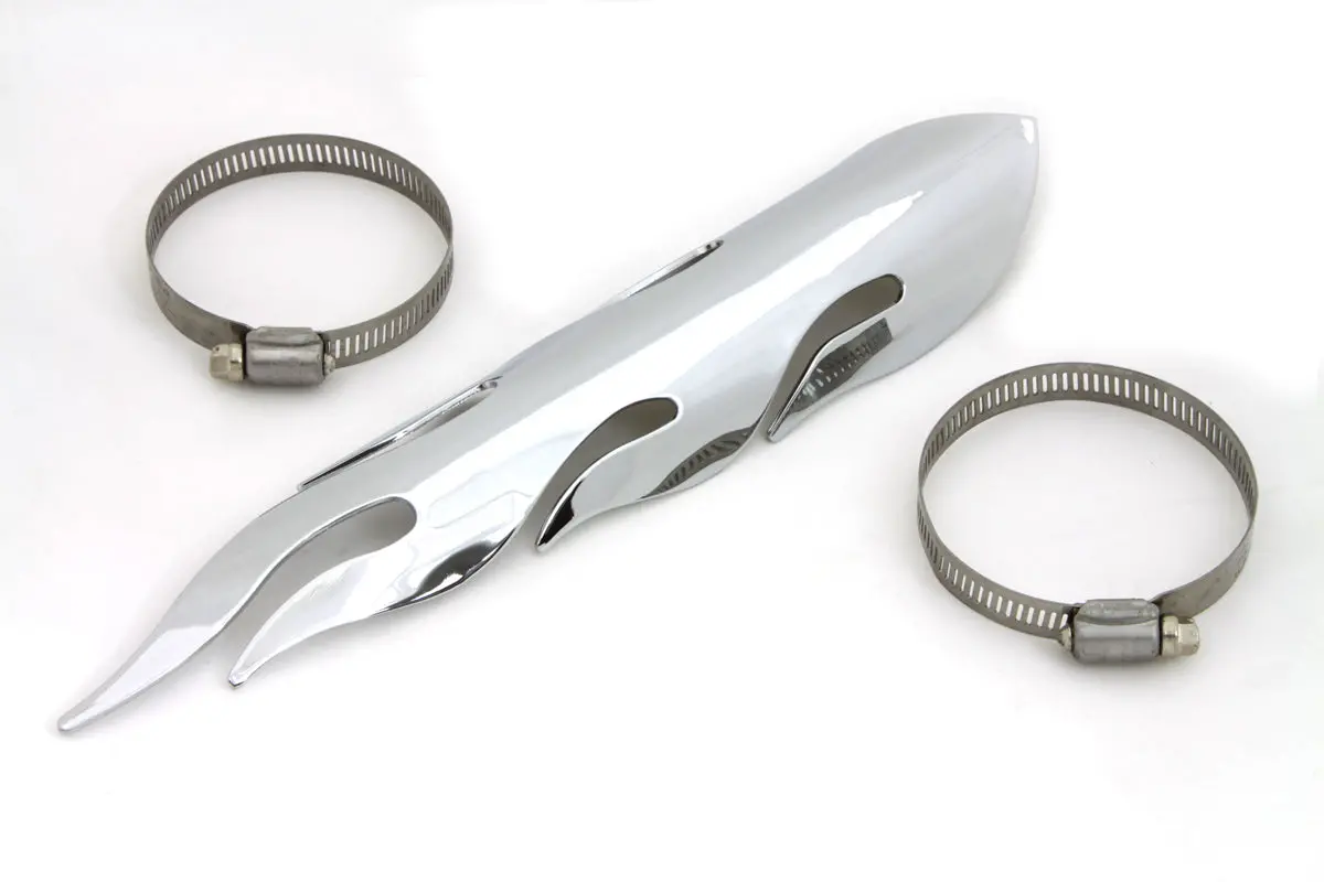 Universal 11" Long Motorcycle Harley Cruiser Exhaust Heat Shield Flame Style Will Fit 2-1/4" Pipe 1
