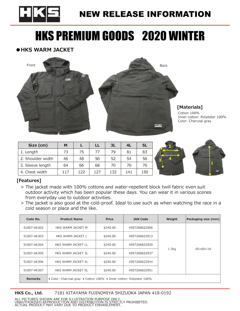 Hks Thermal-Insulated Warm Jacket In Extra-Large 1