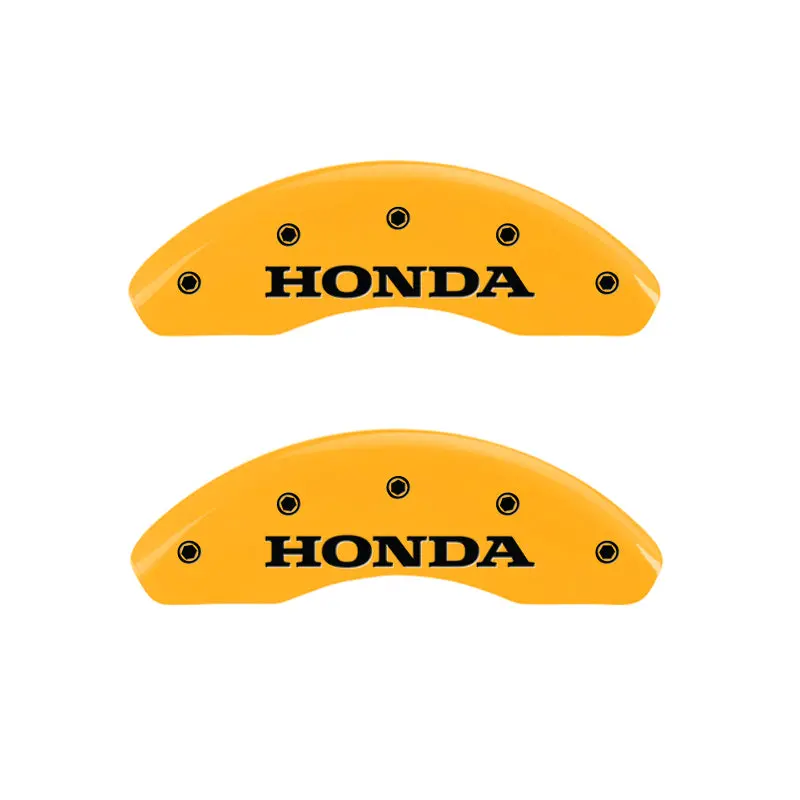 Mgp Engraved 4-Piston Caliper Covers – Honda Fit, Yellow Finish With Black Chrome Accents 1