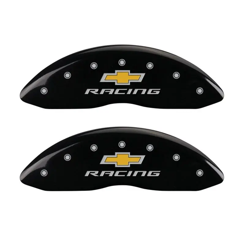 Mgp 4 Caliper Covers Engraved Front & Rear Chevy Racing Black Finish Silver Ch 1
