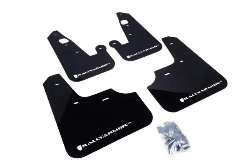 Rally Armor 2007+ Mitsubishi Lancer (Doesn'T Fit Sportback) Ur Black Mud Flap W/ White Logo 1