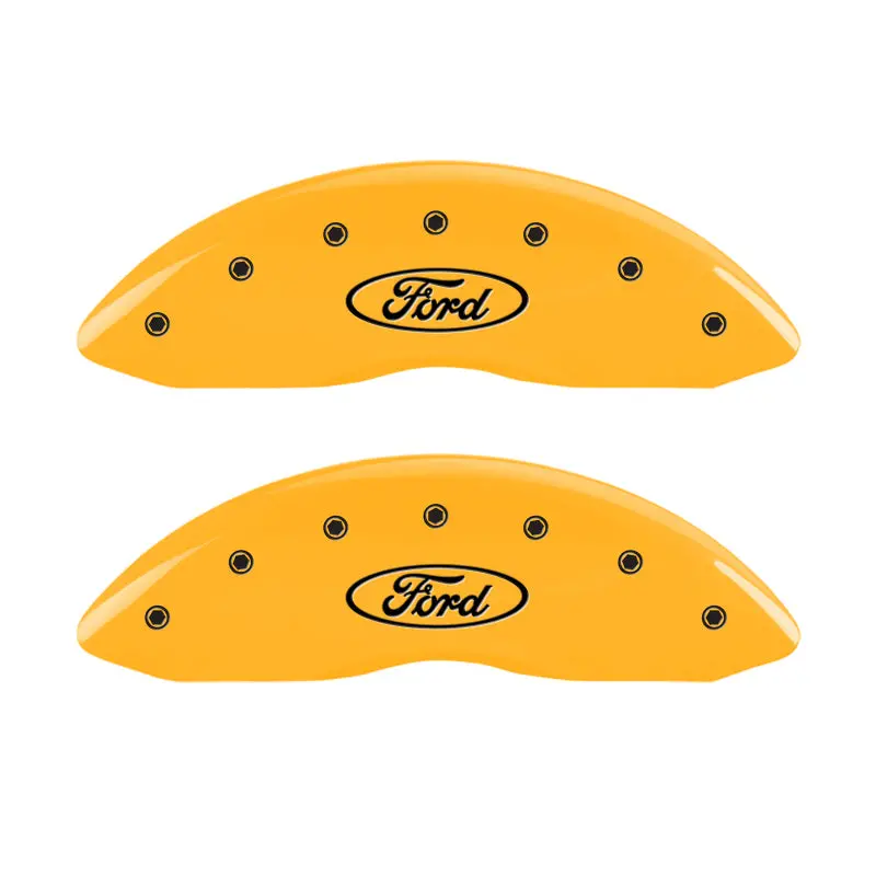 Mgp 4 Caliper Covers Engraved Front & Rear Oval Logo/Ford Yellow Finish Black Ch 1