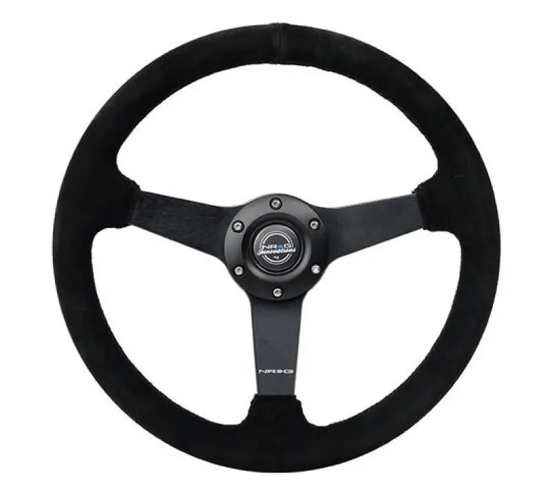 Nrg Sport 350Mm Steering Wheel – Black Suede Rim, Black Stitching, Matte Black Solid Spokes (1.5-Inch Depth) 1