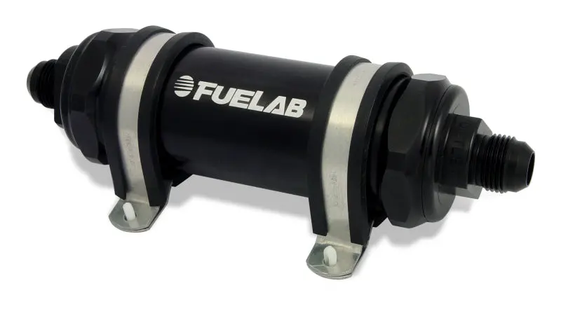 Fuelab 828 Inline Fuel Filter – Long Body, -6An In / -8An Out, 40-Micron Stainless Steel, Black 1