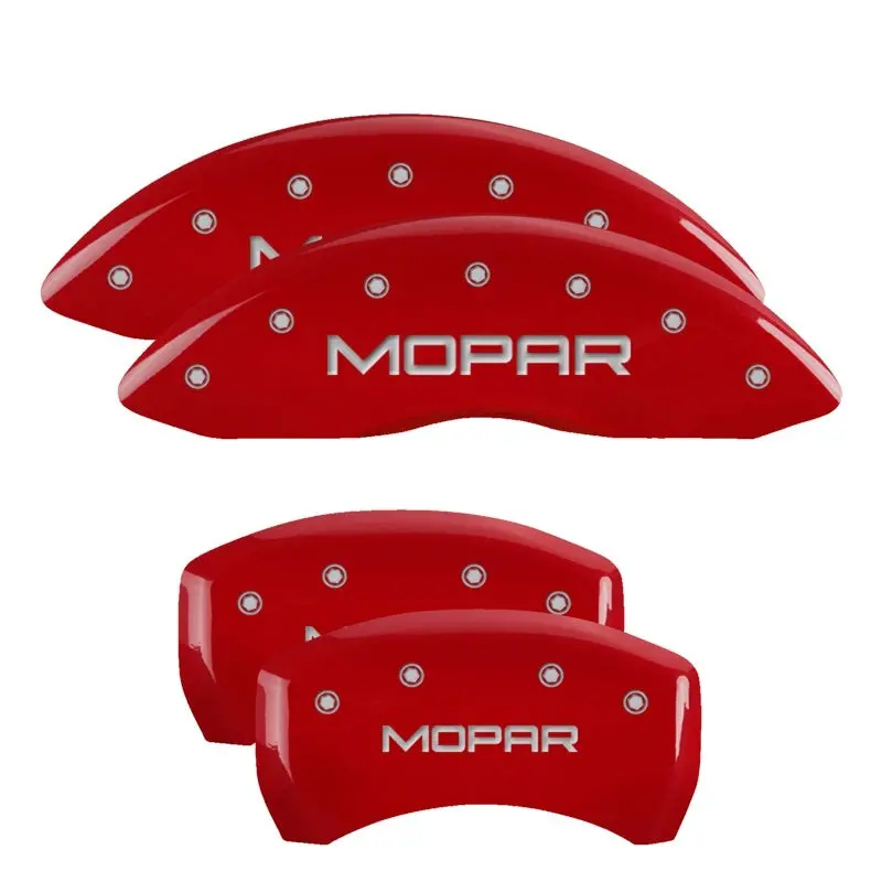 Mgp Engraved 4-Piston Caliper Covers – Front & Rear, Mopar Red/Silver Finish For 2018 Chrysler Pacifica 1
