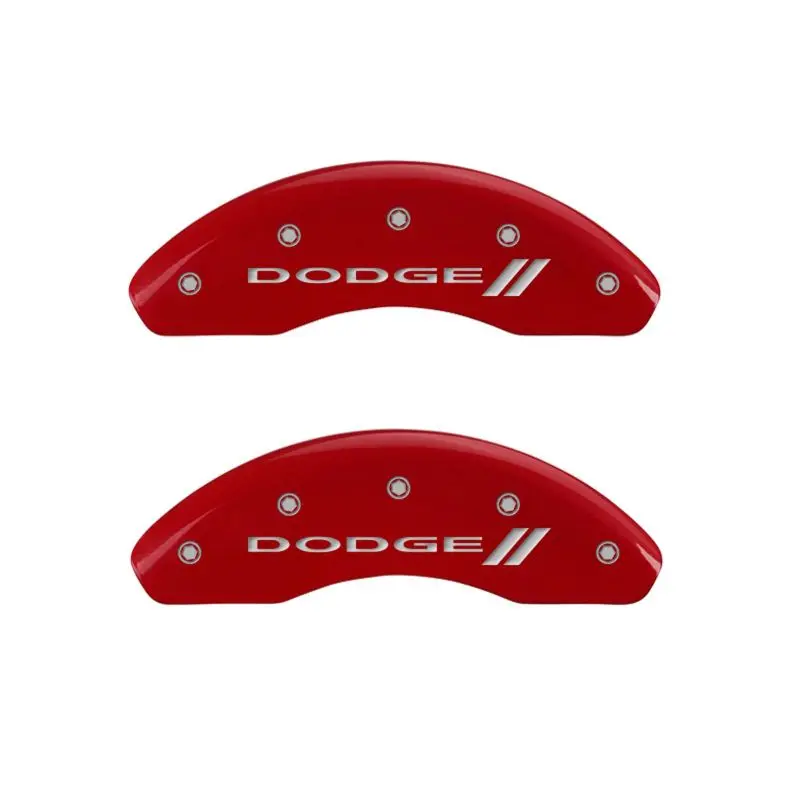 Mgp 4 Caliper Covers Engraved Front & Rear With Stripes/Dodge Red Finish Silver Ch 1