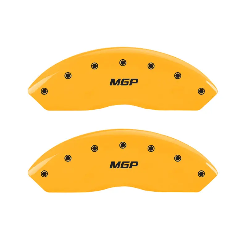 Mgp Engraved 4-Piston Caliper Covers – Front & Rear, Vibrant Yellow Finish With Black Chrome Highlights 1