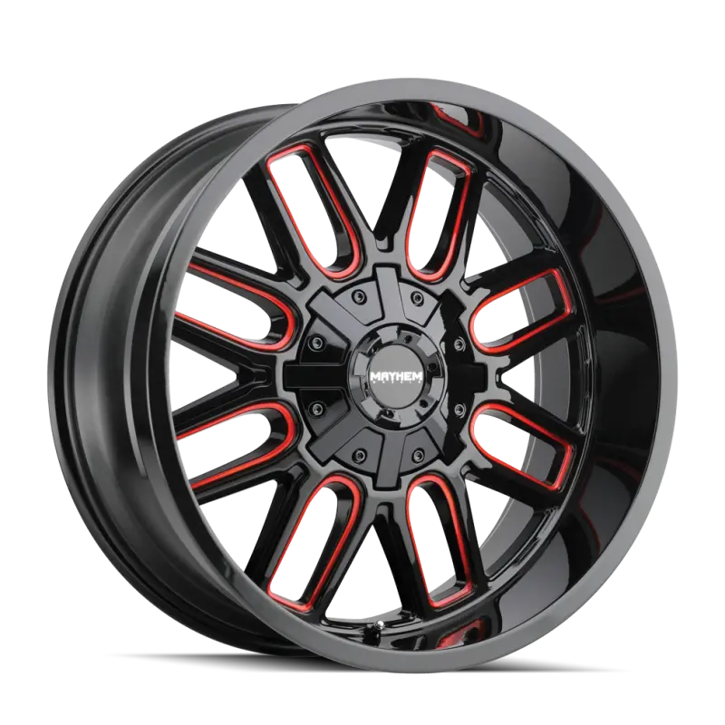 Mayhem Cogent Forged Wheel – 20X9In, 8X180 Bolt Pattern, Zero Offset, 124.1Mm Hub Bore, Black With Prism Red Accent 1