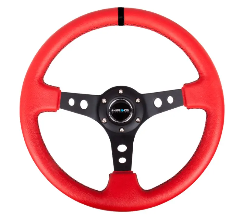 Nrg Reinforced 350Mm Steering Wheel — Red Suede With Black Circle-Cutout Spokes (3-Inch Dish) 1