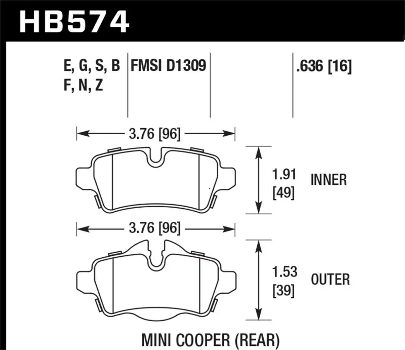 Hawk Hp Plus Rear Brake Pads For 2007+ Mini Cooper (Non-S Models) 1