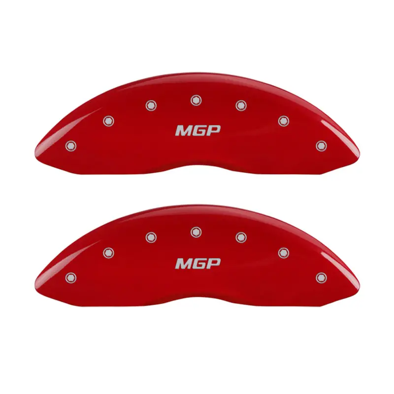 Mgp Engraved 4-Piece Brake Caliper Cover Kit – Front & Rear, Red Finish With Silver Chrome Accents 1