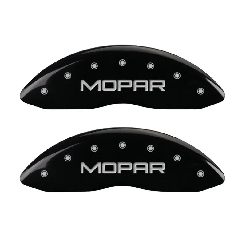 Mgp Engraved 4-Piston Caliper Covers — Front & Rear, Mopar Black Finish With Silver Accent 1