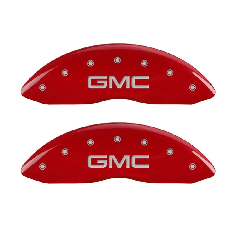 Mgp Engraved Front & Rear Caliper Covers For Gmc – Red Finish With Silver Chrome Accents 1