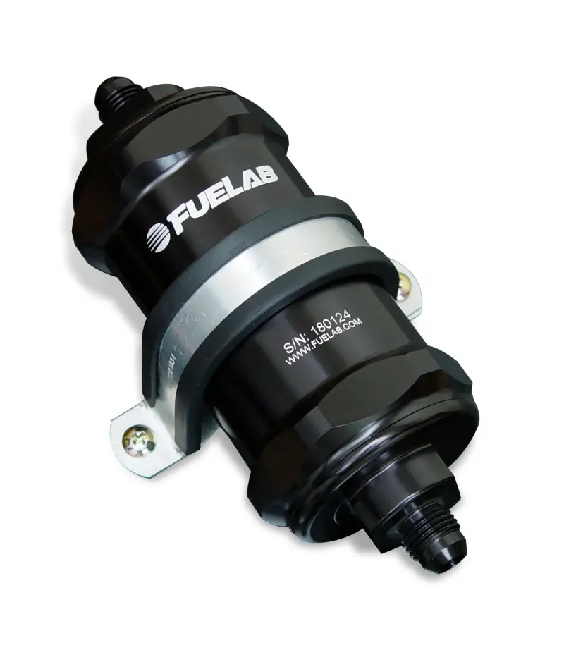 Fuelab 818 In-Line Fuel Filter Standard -8An In/Out 40 Micron Stainless - Black 1