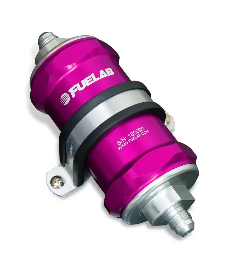 Fuelab 818 Inline Fuel Filter – -8An Fittings, 10-Micron Filtration, Purple Housing 1