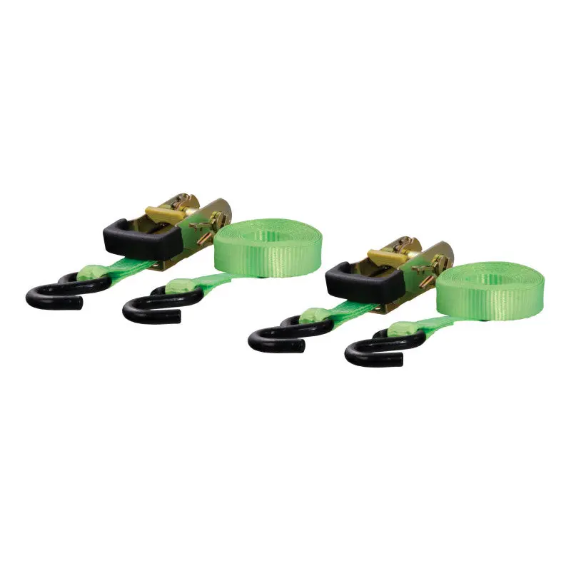 Curt Lime Green Cargo Straps With S-Hooks – 16Ft, 1100-Lb Capacity (2-Pack) 1