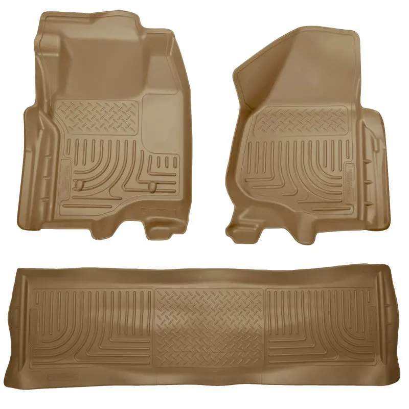 Husky Liners Weatherbeater Floor Liners – Tan Combo Set For 2011–2012 Ford Super Duty Crew Cab (Automatic Transmission) 1