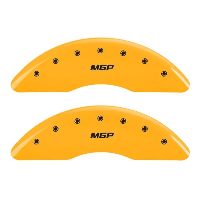 Mgp Engraved 4-Piston Caliper Covers – Front And Rear, Yellow Finish With Black Chrome Accents 1