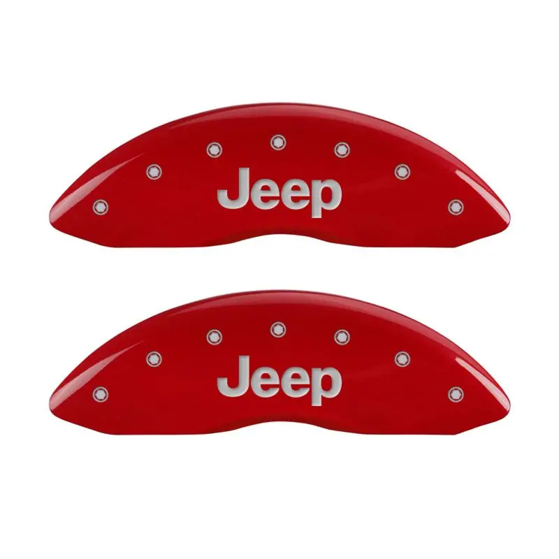 Mgp Engraved 4-Piece Caliper Cover Kit – Front & Rear, Jeep Branding, Red Finish With Silver Chrome Trim 1