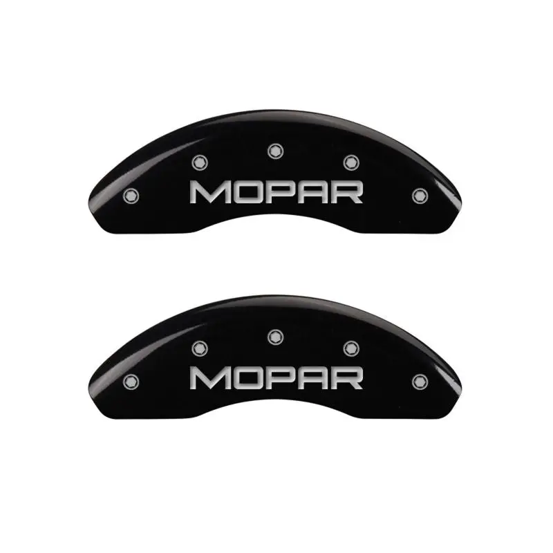 Mgp Engraved 4-Piston Caliper Covers – Front & Rear For Mopar Vehicles, Matte Black Finish With Silver Chrome Trim 1