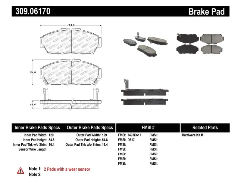 Stoptech Street Performance Front Brake Pads For 1993–1995 Honda Civic Coupe & Hatchback/Sedan 1