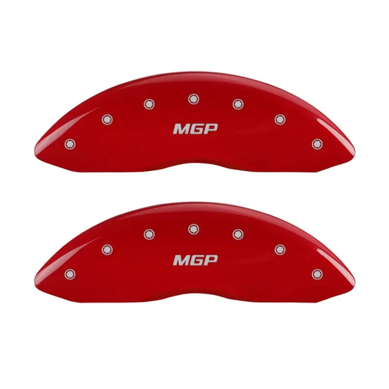 Mgp Engraved Front-Only Caliper Cover Set – 2-Piece, Red Finish With Silver Chrome Detailing 1