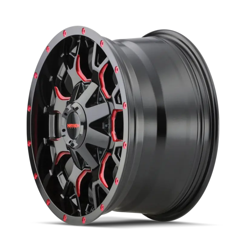 Mayhem 8015 Warrior Forged Alloy Wheel – 18X9 Inch, 8X180 Bolt Pattern, +18Mm Offset, 124.1Mm Hub Bore, Black W/ Prism Red Accents 2